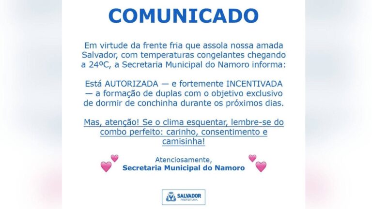 Prefeitura De Salvador Incentiva ‘dormir De Conchinha’ Durante Frente Fria; Entenda
